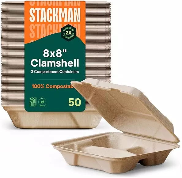 STACK MAN Contenedores de comida para llevar 100 % compostables con ...