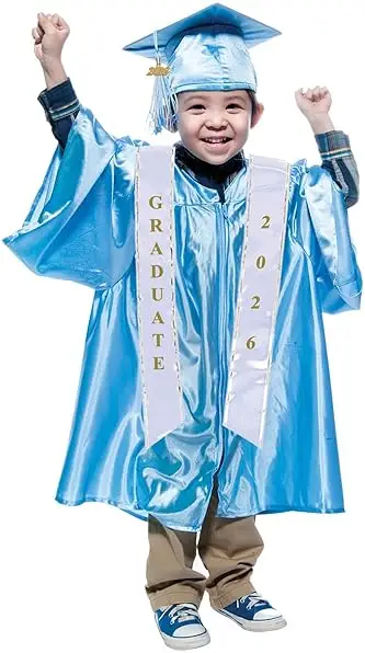 Traje De Graduación Infantil 2026 – Toga Y Birrete Para Niños Y Niñas De 4 A 10 Años, 12 Colores Disponibles, Incluye Diploma Y Borla